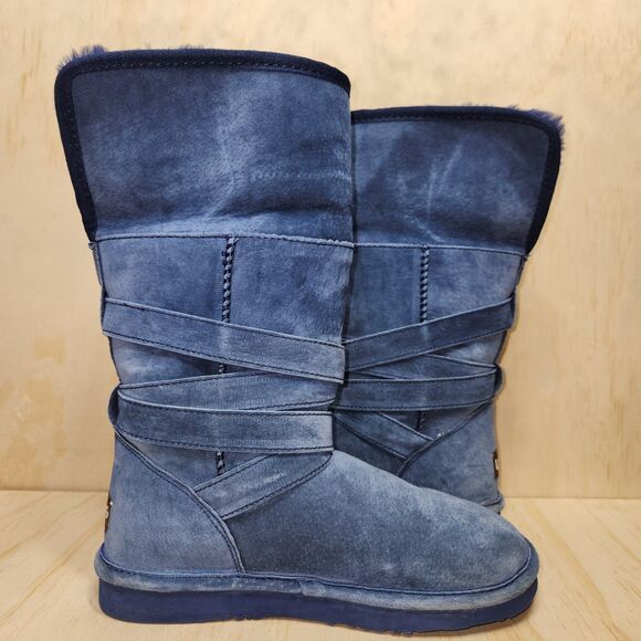 LAMO Blue Shearling Suede Faux Fur Warm Winter Boot Women 5 - Picture 12 of 13